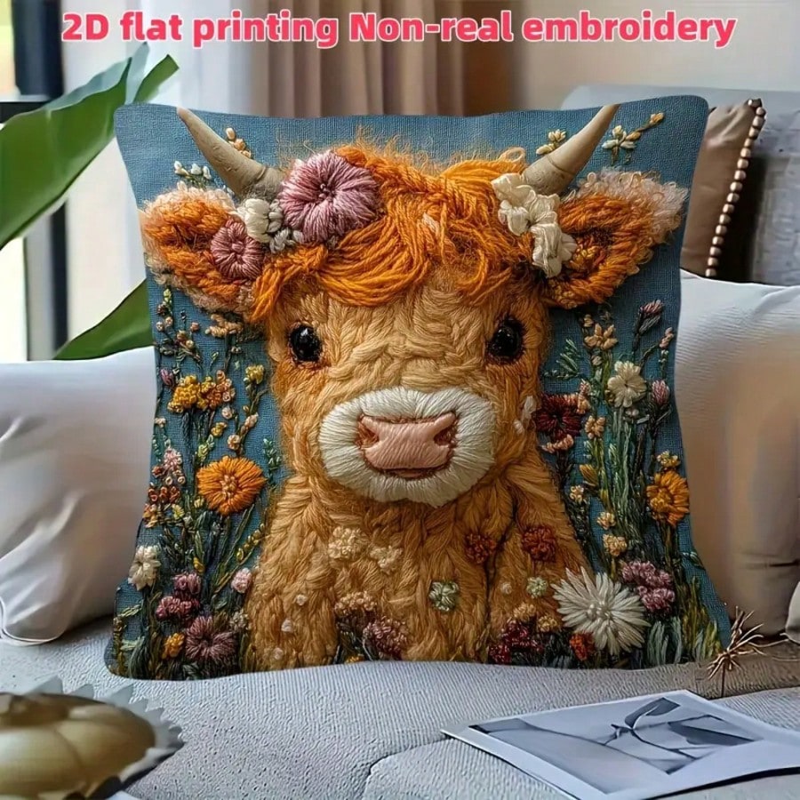 1pc Vintage Highland Cow Decor - Pillow Insert 18X18 评论和价格
